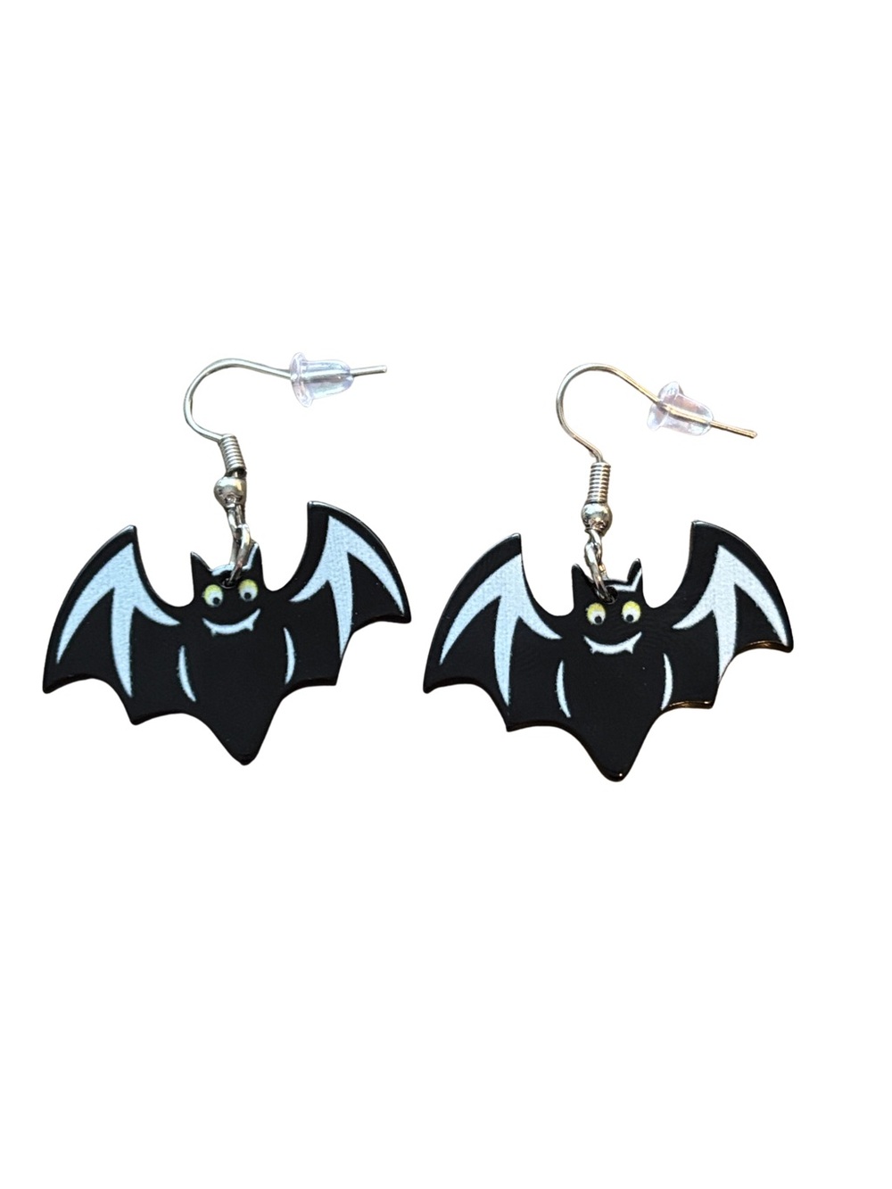 Black Bat Dangle Earrings NEW Cute Halloween Accessory Stainless Steel & Acrylic